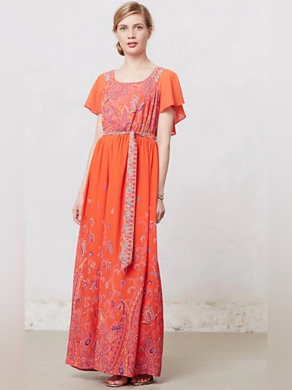 Anthropologie Maeve Blushed Paisley Maxi Dress